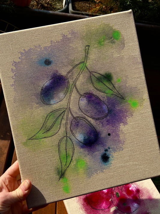 Pflaumen - Original Kunstwerk - 24x30cm - Leinwand