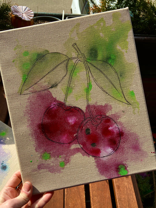 Kirschen - Original Kunstwerk - 24x30cm - Leinwand