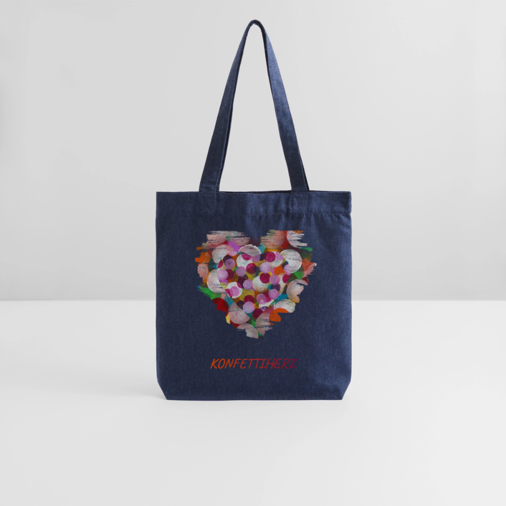 Recycelter Heavyweight Stoffbeutel - Konfettiherz - melange Blue