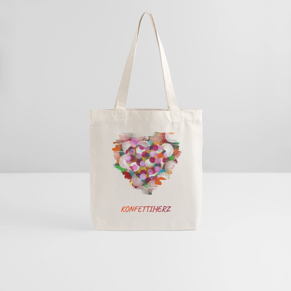 Recycelter Heavyweight Stoffbeutel - Konfettiherz - Naturweiß