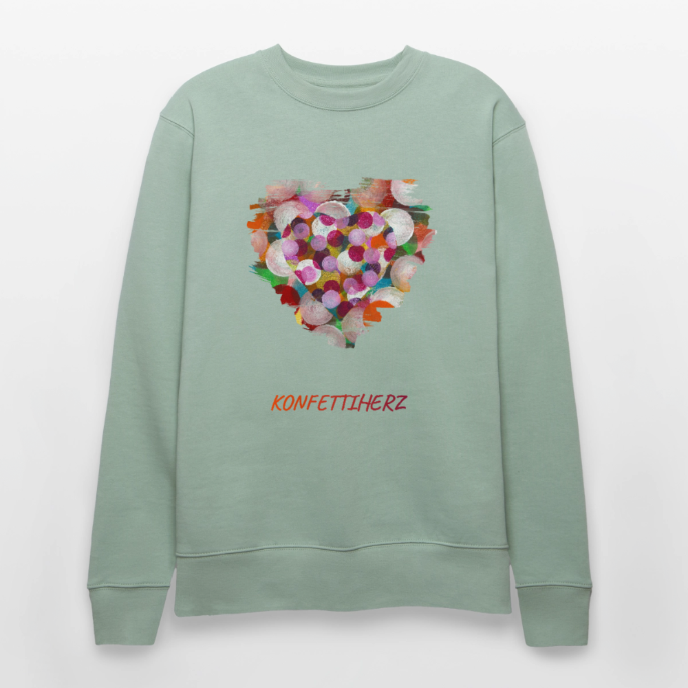 Bio Unisex Sweatshirt - Konfettiherz - div. Farben - Helles Graugrün