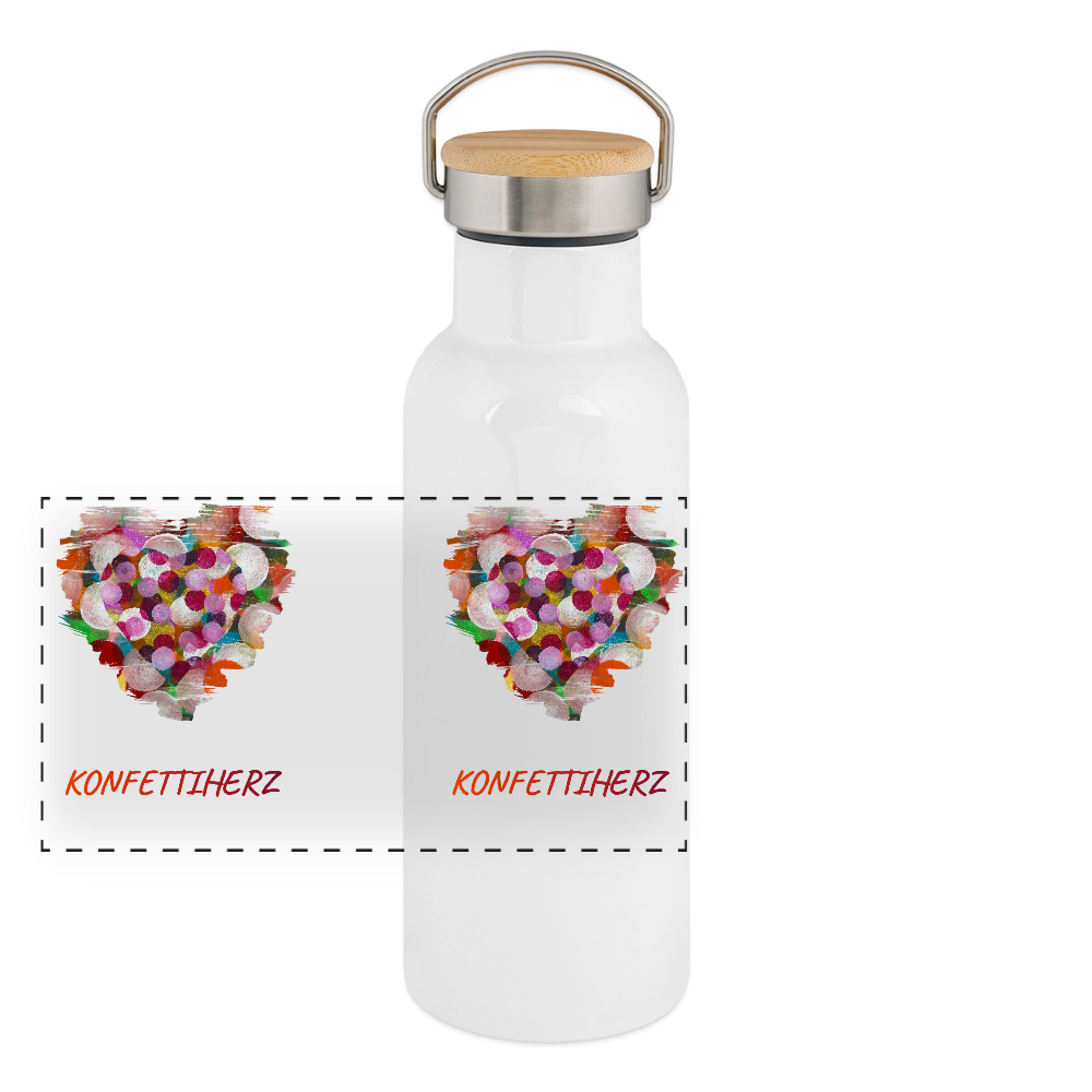 Thermosflasche mit Bambusdeckel - Konfettiherz - Weiß