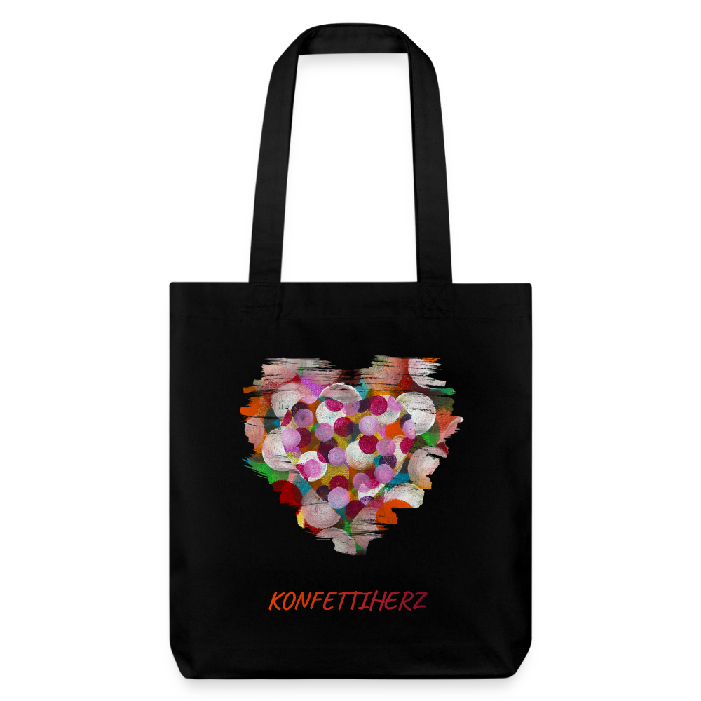 Recycelter Heavyweight Stoffbeutel - Konfettiherz - Schwarz