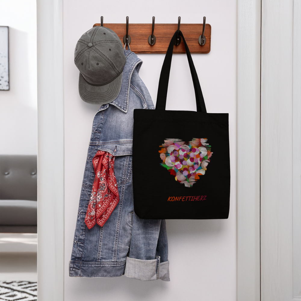 Recycelter Heavyweight Stoffbeutel - Konfettiherz - Schwarz