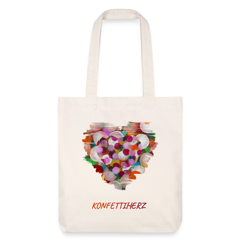 Recycelter Heavyweight Stoffbeutel - Konfettiherz - Naturweiß