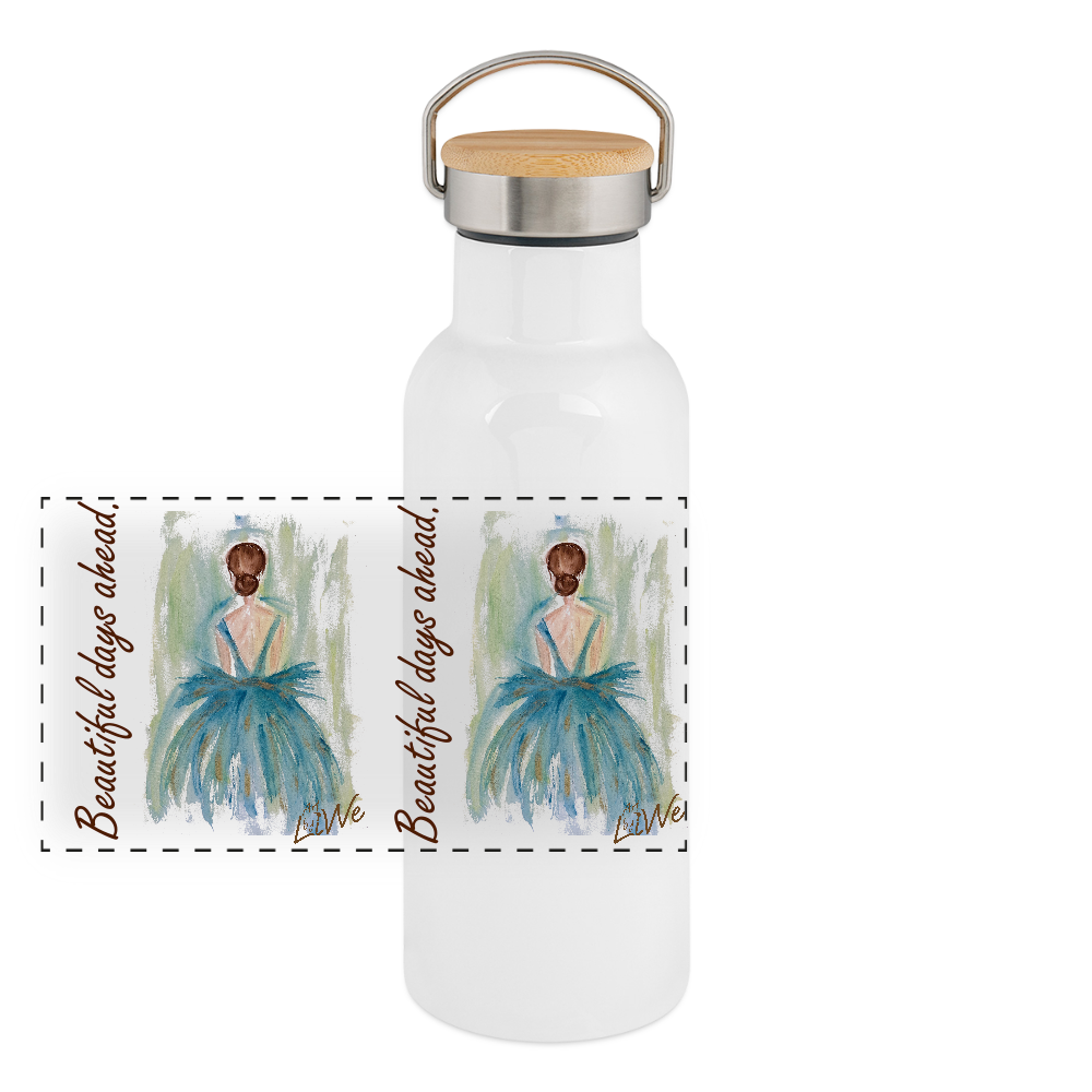 Thermosflasche mit Bambusdeckel - Beautiful days ahead. - Weiß