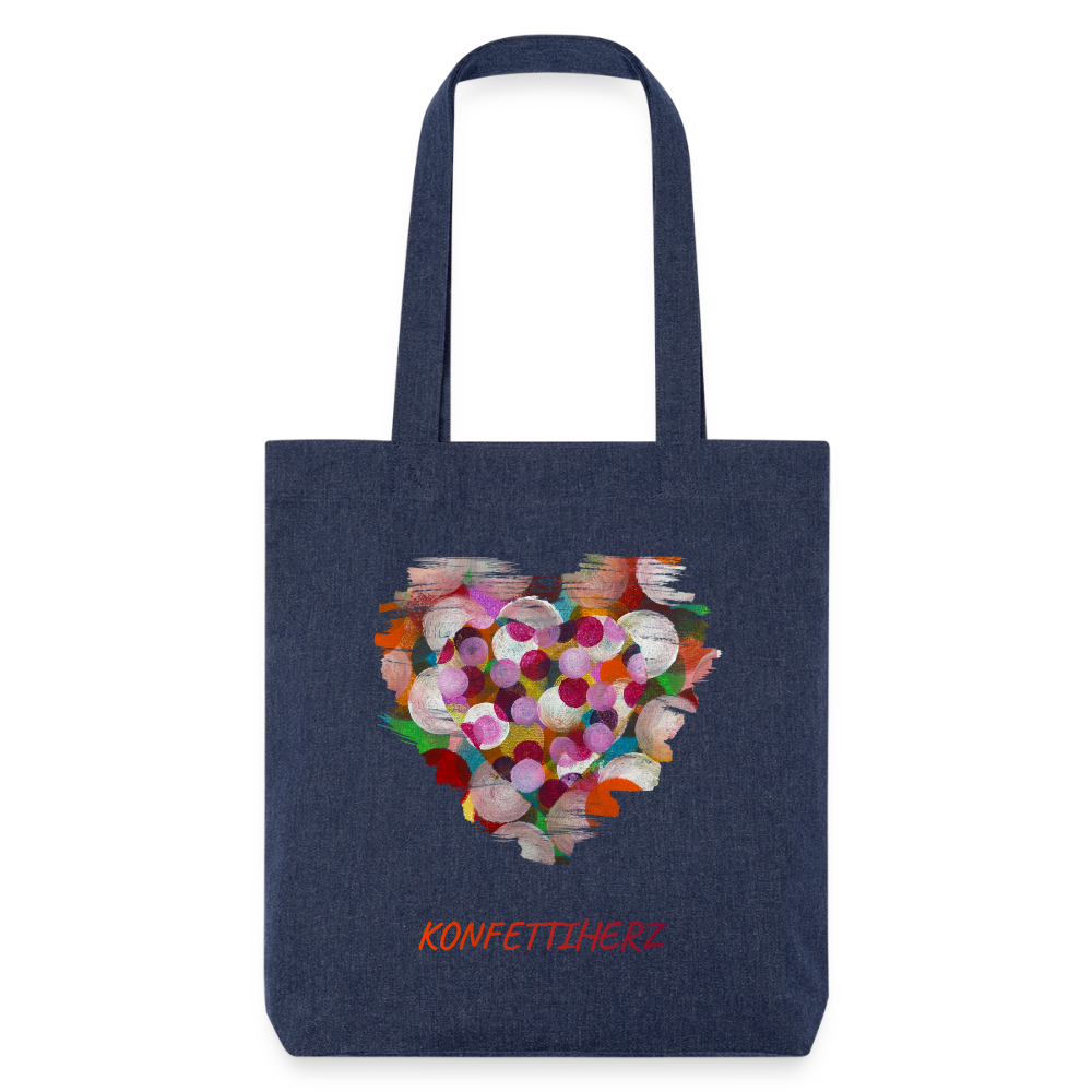 Recycelter Heavyweight Stoffbeutel - Konfettiherz - melange Blue