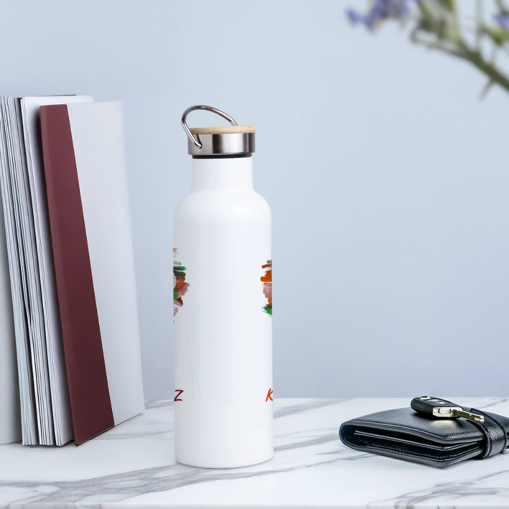 Thermosflasche mit Bambusdeckel - Konfettiherz - Weiß