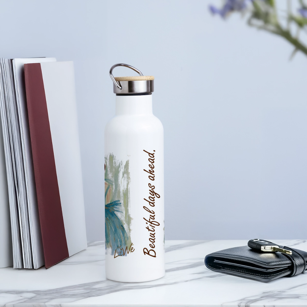 Thermosflasche mit Bambusdeckel - Beautiful days ahead. - Weiß