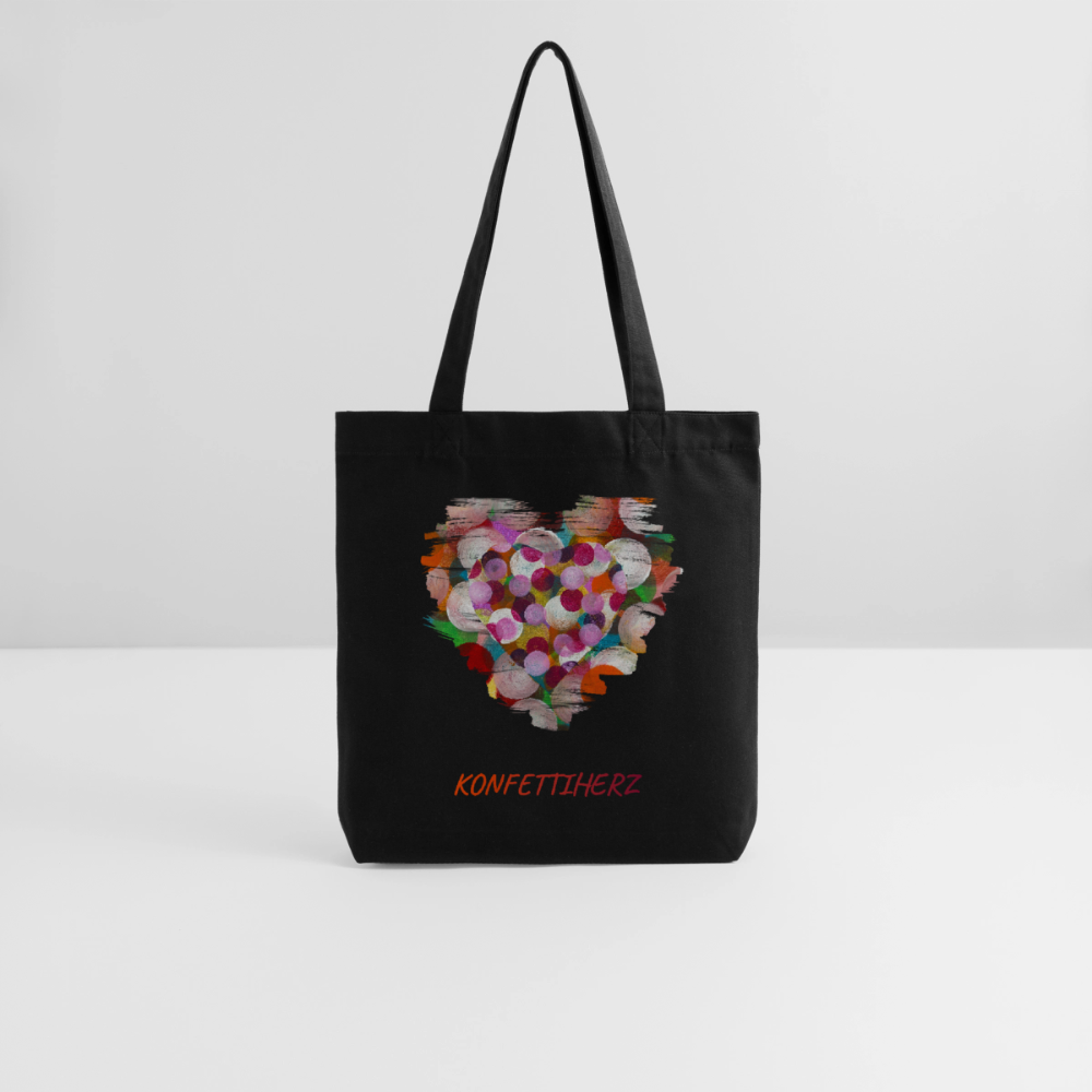 Recycelter Heavyweight Stoffbeutel - Konfettiherz - Schwarz