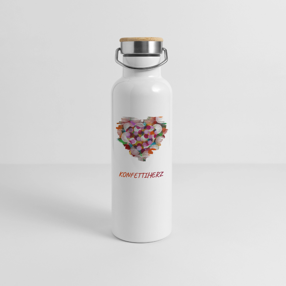 Thermosflasche mit Bambusdeckel - Konfettiherz - Weiß