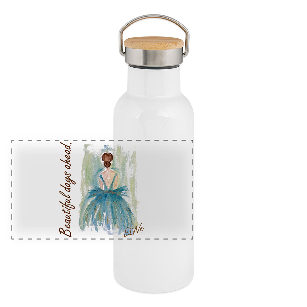 Thermosflasche mit Bambusdeckel - Beautiful days ahead. - Weiß