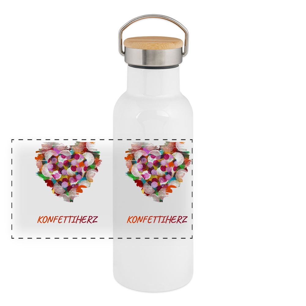 Thermosflasche mit Bambusdeckel - Konfettiherz - Weiß