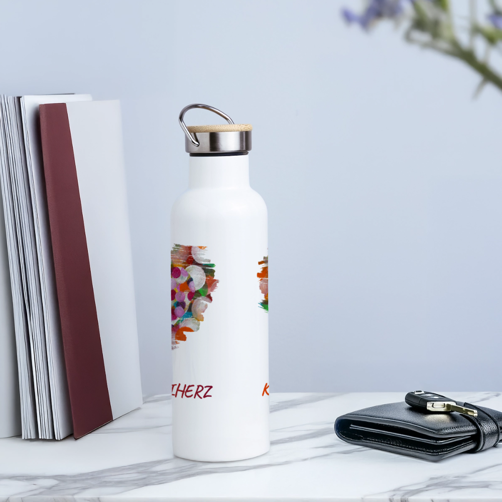 Thermosflasche mit Bambusdeckel - Konfettiherz - Weiß