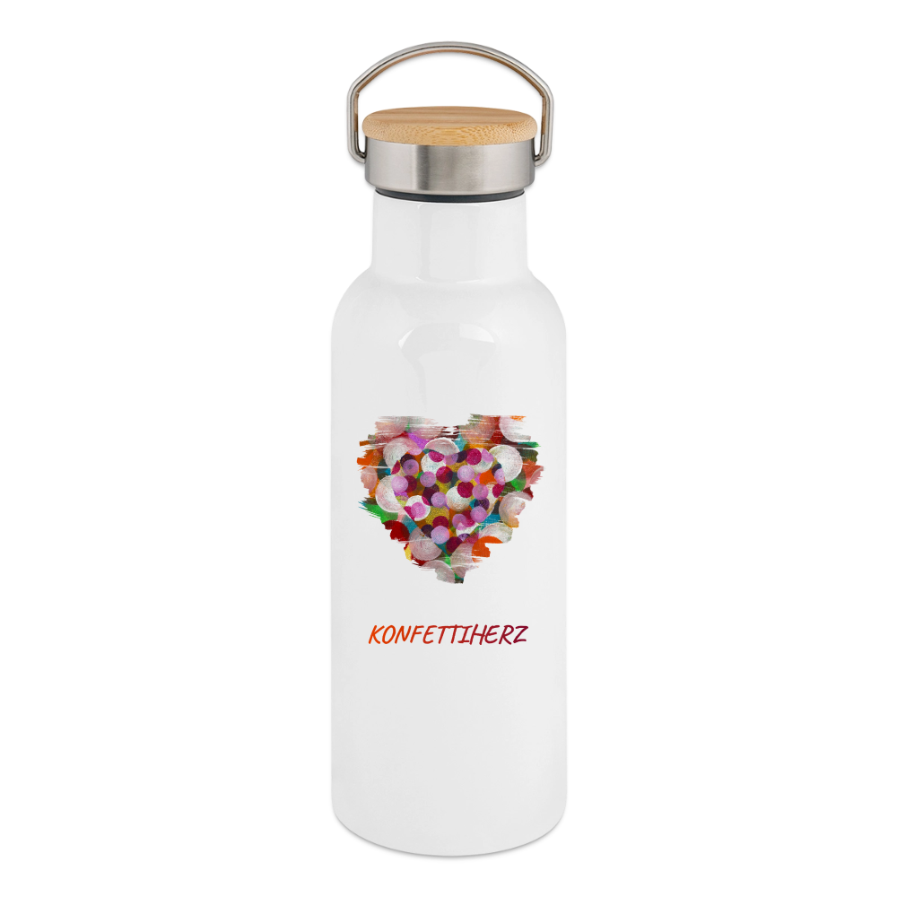 Thermosflasche mit Bambusdeckel - Konfettiherz - Weiß