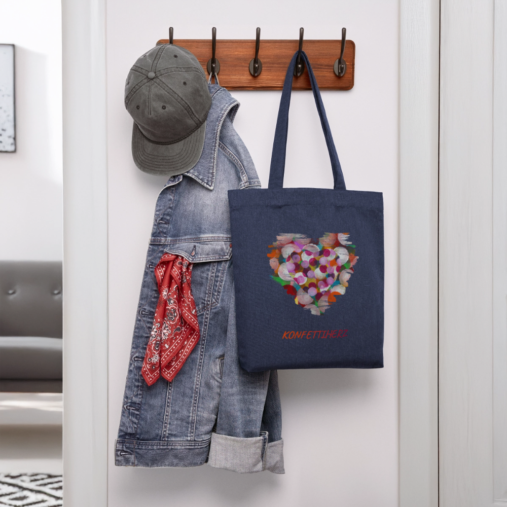 Recycelter Heavyweight Stoffbeutel - Konfettiherz - melange Blue
