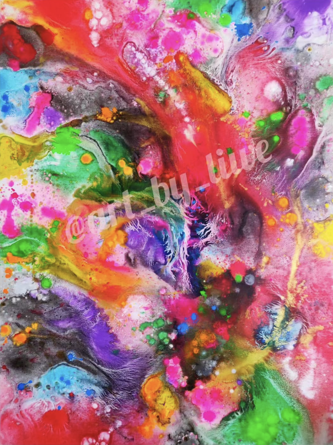 Bunt verwurzelt - Original Kunstwerk - 90x120cm - Acryl auf Leinwand, Tagesleuchtfarben