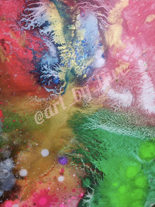 Bunt verwurzelt - Original Kunstwerk - 90x120cm - Acryl auf Leinwand, Tagesleuchtfarben