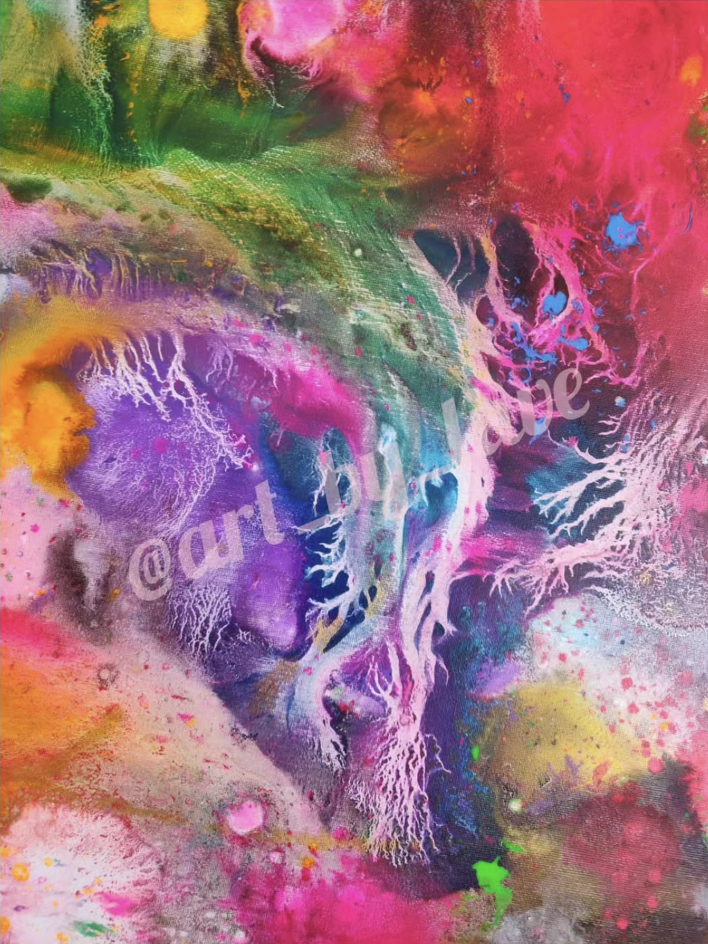 Bunt verwurzelt - Original Kunstwerk - 90x120cm - Acryl auf Leinwand, Tagesleuchtfarben