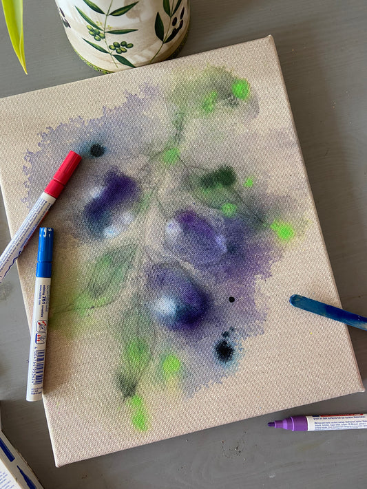 Pflaumen - Original Kunstwerk - 24x30cm - Leinwand