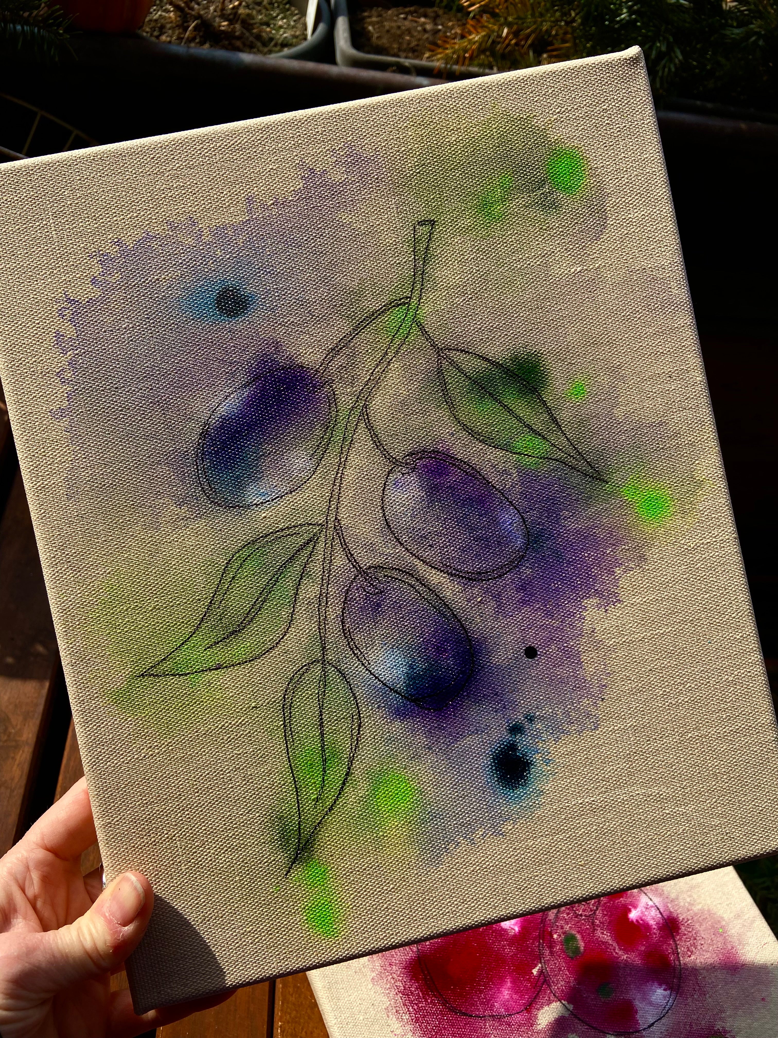 Pflaumen - Original Kunstwerk - 24x30cm - Leinwand