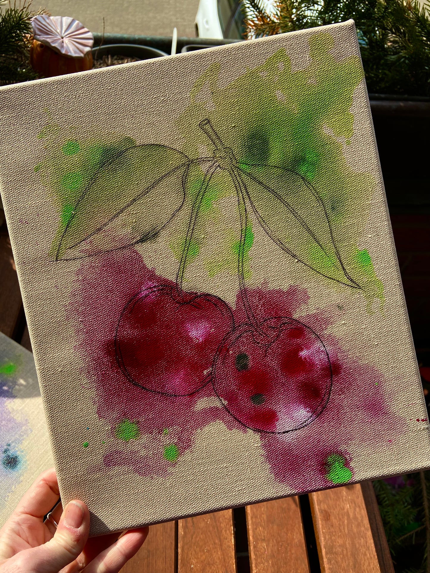 Kirschen - Original Kunstwerk - 24x30cm - Leinwand