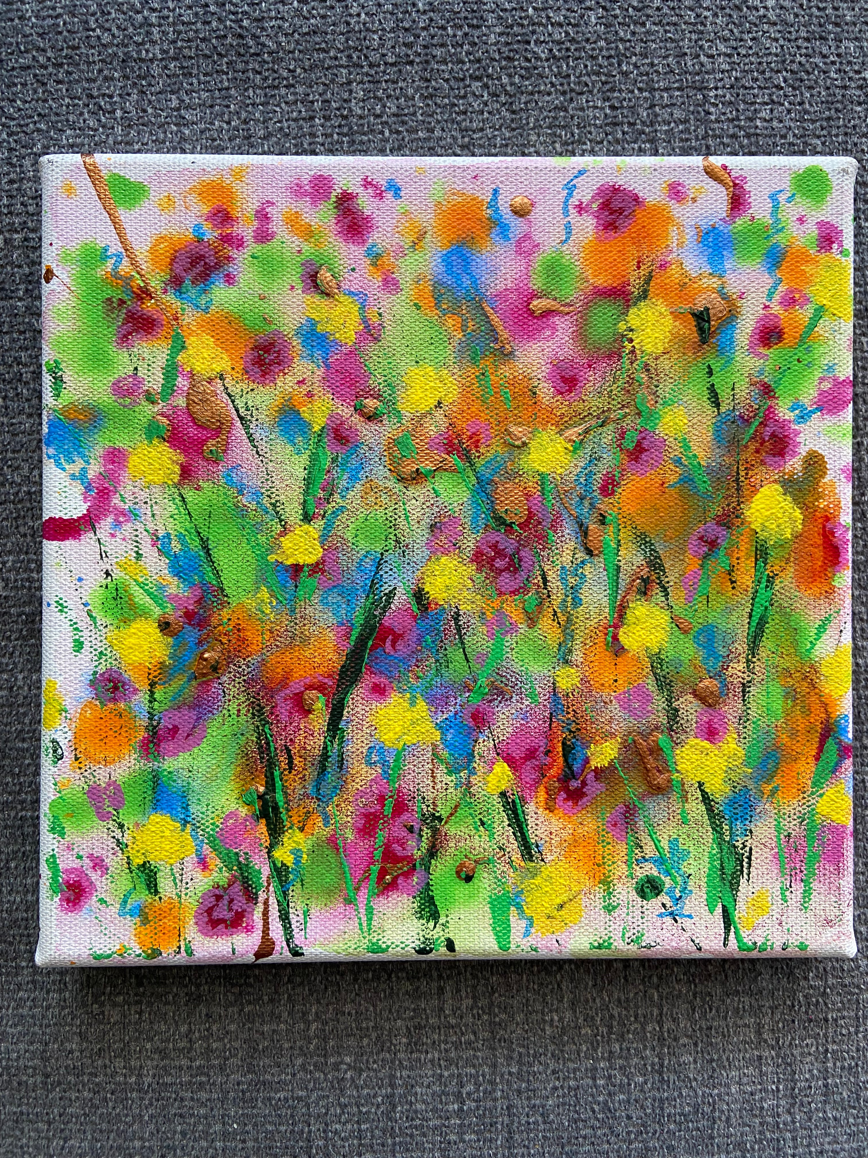 Frühlingswiese - 2x Original Kunstwerk - 20x20cm - Leinwand