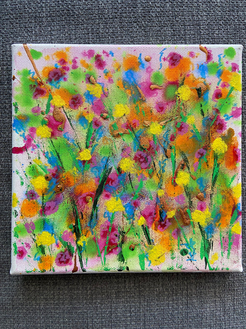 Frühlingswiese - 2x Original Kunstwerk - 20x20cm - Leinwand