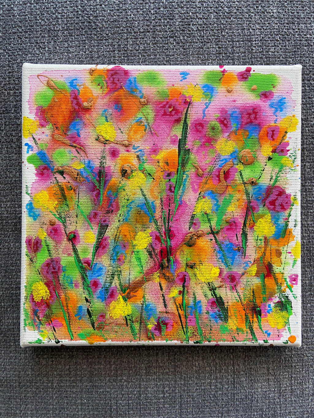 Frühlingswiese - 2x Original Kunstwerk - 20x20cm - Leinwand